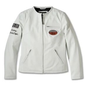 White Biker Jacket with Patches